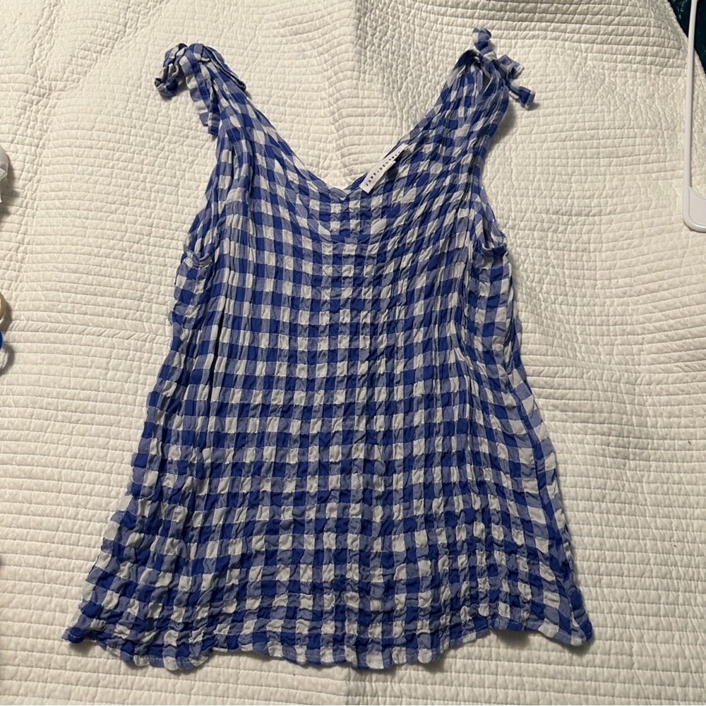 ❤️ Jane and Delancey Blue and White Checkered Gingham Women's Top